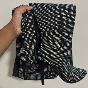 BAMBOO Black Rhinestone Heeled Boots